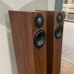 PMC twenty5.21i Active Floorstanding Speakers Walnut Ex-Demonstration Angle View, Available at Loud and Clear Glasgow, Scotland, U.K.
