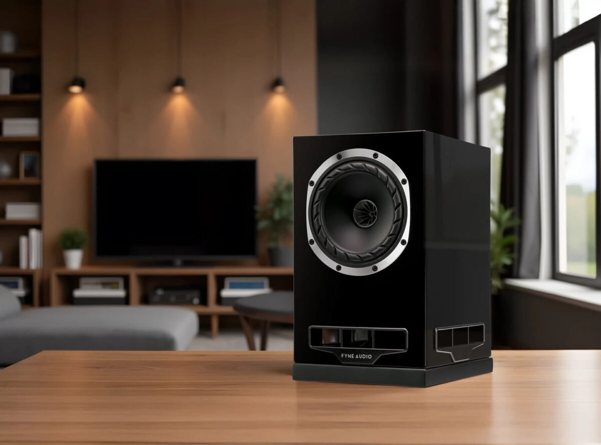 Fyne Audio F5S Bookshelf Speakers New Gloss Black Lifestyle from loud and clear hi-fi, glasgow, scotland, uk