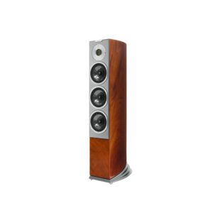 Audiovector R5 Arrete Floortsanding Loudspeakers African Mahogany Piano New Angle View, Available at Loud and Clear Glasgow, Scotland, U.K.