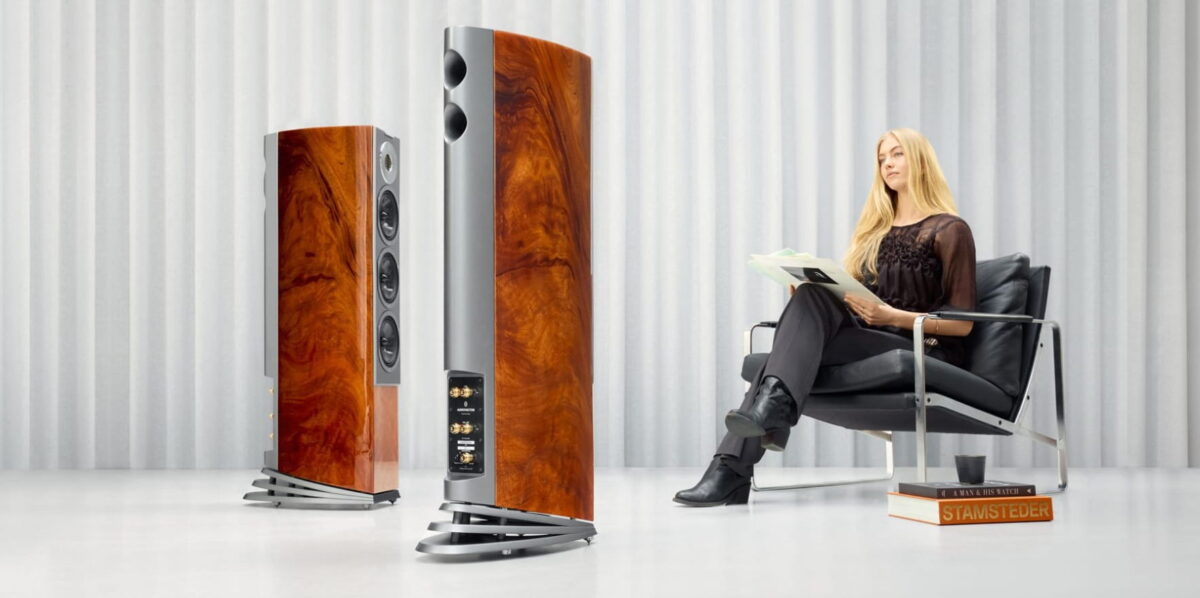 Audiovector R5 Arrete Floortsanding Loudspeakers African Mahogany Piano New Lifestyle 3, Available at Loud and Clear Glasgow, Scotland, U.K.