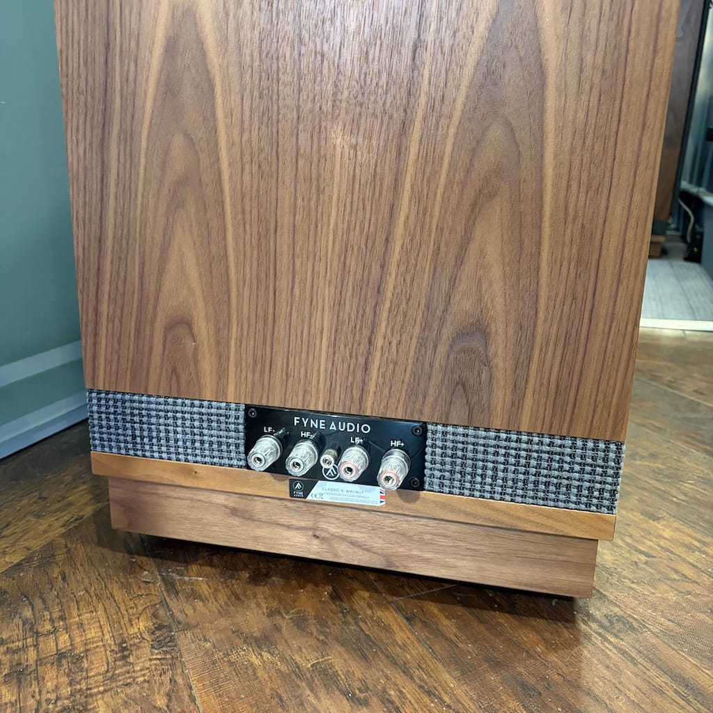 Fyne Audio Vintage Classic 8 Floorstanding Speakers Pre-Owned Rear View, Available at Loud and Clear Glasgow, Scotland, U.K.